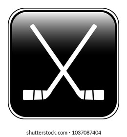 Two crossed hockey sticks icon on white background. Vector illustration.