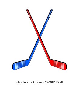 Two crossed hockey sticks in a white background. Vector illustration