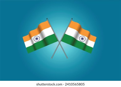 Dos banderas indias cruzadas ondeando sobre fondo azul borroso con efecto. Concepto de celebración de las fiestas nacionales.