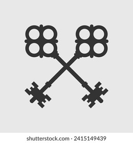 Two crossed keys graphic icon. Ancient keys isolated sign on white background. Vintage symbol for design. Vector illustration