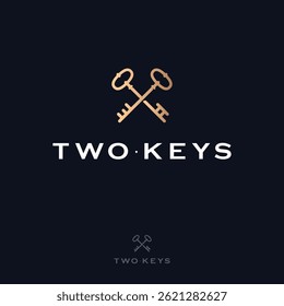 Two crossed keys and letters. Abstract vector logo. Real estate icon.