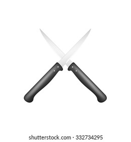 Two crossed kitchen knives with black handle