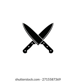 Two crossed kitchen knives a simple black and white graphic icon