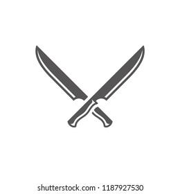 Two crossed knifes silhouette vector illustration. Butcher shop tools graphics isolated on white background.