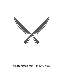 Two crossed knifes silhouette vector illustration. Butcher shop tools graphics isolated on white background.