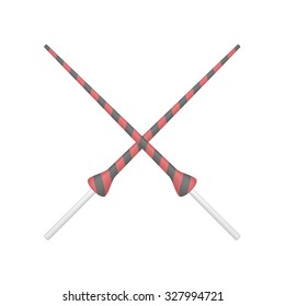 Two crossed lances in black and red design 