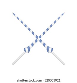 Two crossed lances in blue and white design