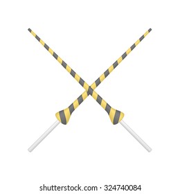Two crossed lances in orange and black design 
