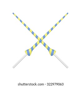 Two crossed lances in yellow and blue design 