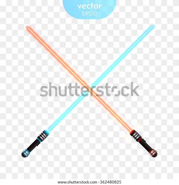 Two Crossed Light Swords Fight. Red and Blue\
Crossing Lasers. Vector\
illustration