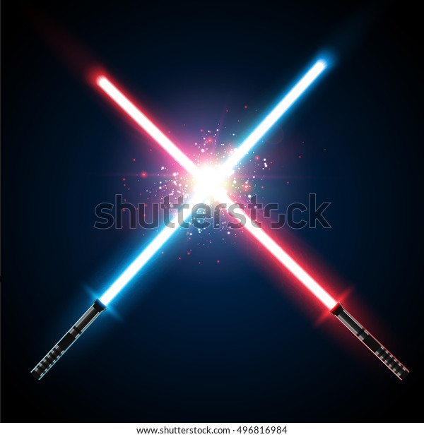 Two\
Crossed Light Swords Fight. Blue and Red Crossing Lasers. Design\
Elements for Your Projects. Vector\
illustration.
