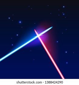 Two crossed light swords on space background. Vector illustration.