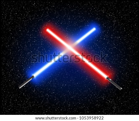 Two crossed light swords star wars - blue and red crossing lasers - light sabers vector illustration
