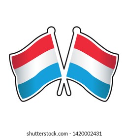 Two crossed Luxembourg flags pins on white background, vector illustration.