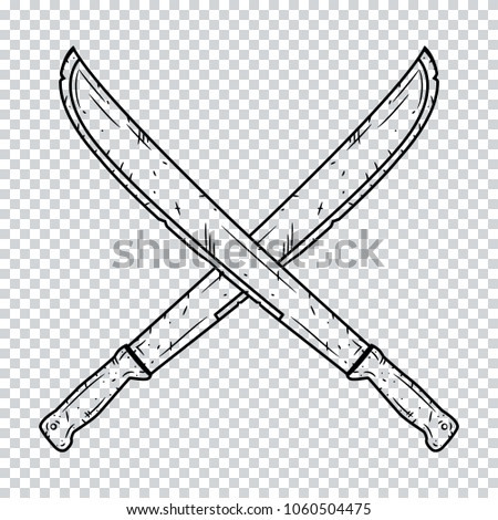 Two crossed machetes on a transparent background
