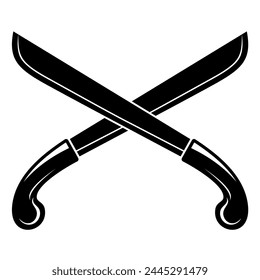 two crossed machetes on white. leaver or machete or golok is a traditional weapon. For poster, banner, web, t-shirt print, bag print, badges, flyer, logo design and more.