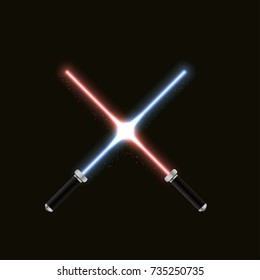 Two crossed magic light swords. Vector illustration