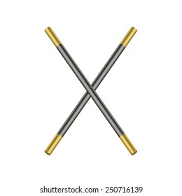Two crossed magic wands in black and golden design 