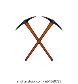 Two crossed mattocks in black design with wooden handle