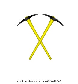 Two crossed mattocks in black design with yellow handle