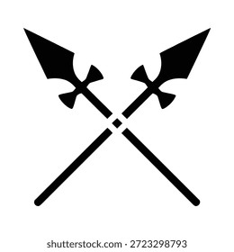 Zwei gekreuzte Mittelalterachsen mit spitzen Klingen und Griffen