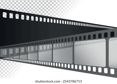 Two crossed movie film strips on transparent background. Vector illustration