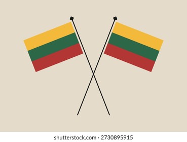 Two crossed national flags of Lithuania on poles, a simple vector icon symbolizing diplomacy, partnership, and national pride..