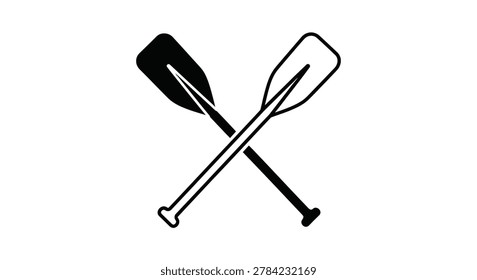 Two crossed oars in black silhouette high quality