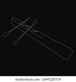 Two crossed oars in a black and white line drawing symbolize canoeing and water sports. The minimalist design features clean lines and high contrast against a dark background.
