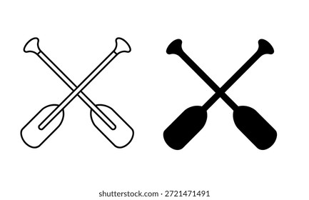 two crossed oars icons one in line style and one in solid style on transparent background