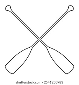 Icono de Vector de dos remos cruzados. Dos siluetas negras de kayak o remo de canoa. Señal de remos. remos de plástico. Deportes acuáticos. Rafting fluvial. Símbolo aislado en el fondo blanco.