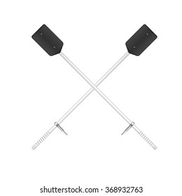 Two crossed old oars in black and white design 