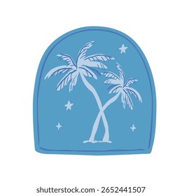 Duas palmeiras cruzadas na noite estrelada, ilustração desenhada à mão de Vetor.