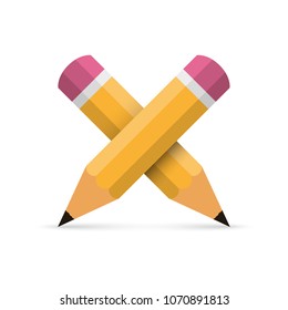 Two crossed pencil isolated. Vector illustration. Education concept