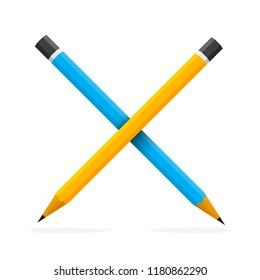 Two crossed pencil isolated. Vector illustration. Education concept