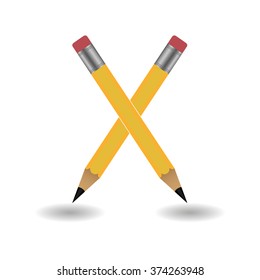 Two crossed pencil with shadow, vector