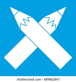Two crossed pencils icon white isolated on blue background vector illustration