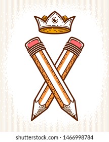 Two crossed pencils vector simple trendy logo or icon for designer or studio, creative competition, designers team, linear style.