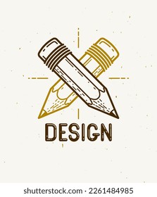 Two crossed pencils vector simple trendy logo or icon for designer or studio, creative competition, designers team, linear style.