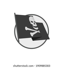 Two crossed pirate flag with skull on isolated white background. Waving Pirate Flag (Jolly Roger) in flat style. 