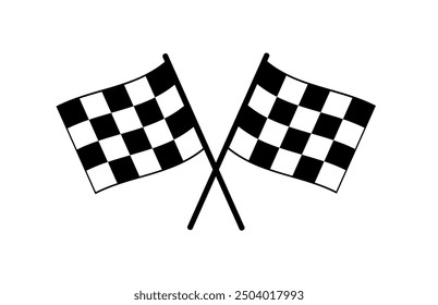 Two crossed Racing flag. Checkered flag or start and finish flag. Crossed flag for Racing Motorsport. Vector illustration