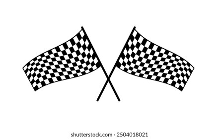 Two crossed Racing flag. Checkered flag or start and finish flag. Crossed flag for Racing Motorsport. Vector illustration