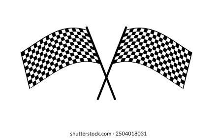 Two crossed Racing flag. Checkered flag or start and finish flag. Crossed flag for Racing Motorsport. Vector illustration