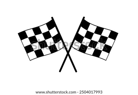 Two crossed Racing flag. Checkered flag or start and finish flag. Crossed flag for Racing Motorsport. Vector illustration