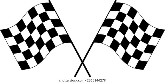 Dos banderas de carreras cruzadas. Banderas de carreras con cuadros negros y blancos. Gráficos vectoriales aislados. Banderas de carreras cruzadas.