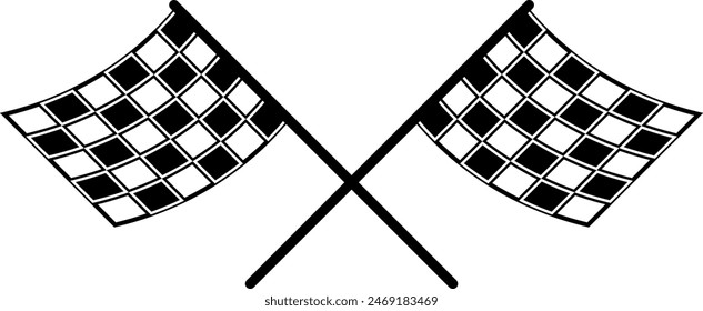 Two crossed racing flags. Championship, isolated flags. Vector illustration of two sport racing flags.