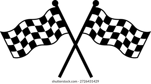 Two crossed racing flags. Formula 1 championship, isolated flags. Checkered simple flags. Vector illustration of two sport racing flags.