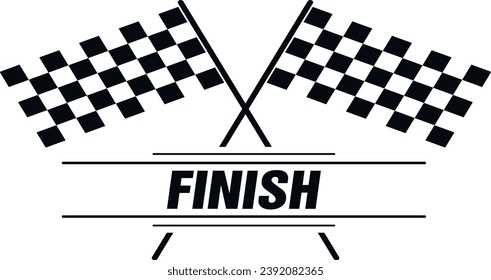 Two crossed racing flags, and the inscription “Finish” below. For racing, competitions, sport racing events.