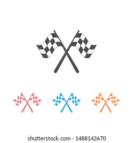 Two crossed racing flags isolated vector icon set