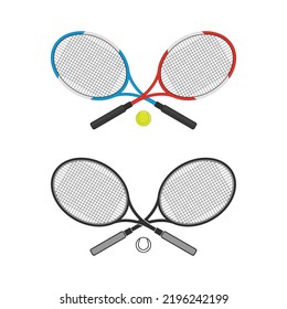 Zwei gekreuzte Schläger und Tennisball-Illustration im modernen Flachstil. Tennisklub-Logo einzeln auf Vektorgrafik. 